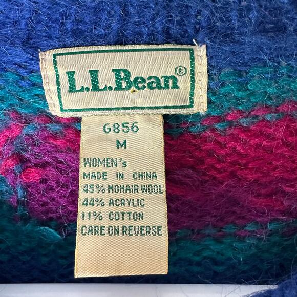 Vintage LL Bean Women's Medium Sweater Cardigan Wool Mohair Geometric Blue 90s - Picture 3 of 5